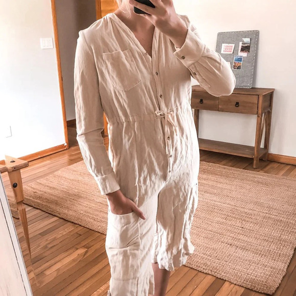 Tia Cibani Pants - Tia Cibani Cream Velvet Velour Button Down Cropped Tie Waist Bohemian Jumpsuit S